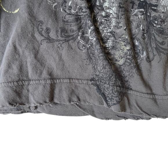 Monarchy T-shirt Medium Skull Floral Metallic Graphic Short Sleeve V-neck - Picture 9 of 11